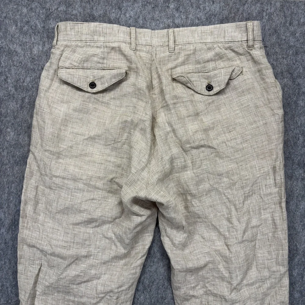 J Crew Oarsman Linen Pants Men's 34x30 Glen Plaid Tan Lightweight